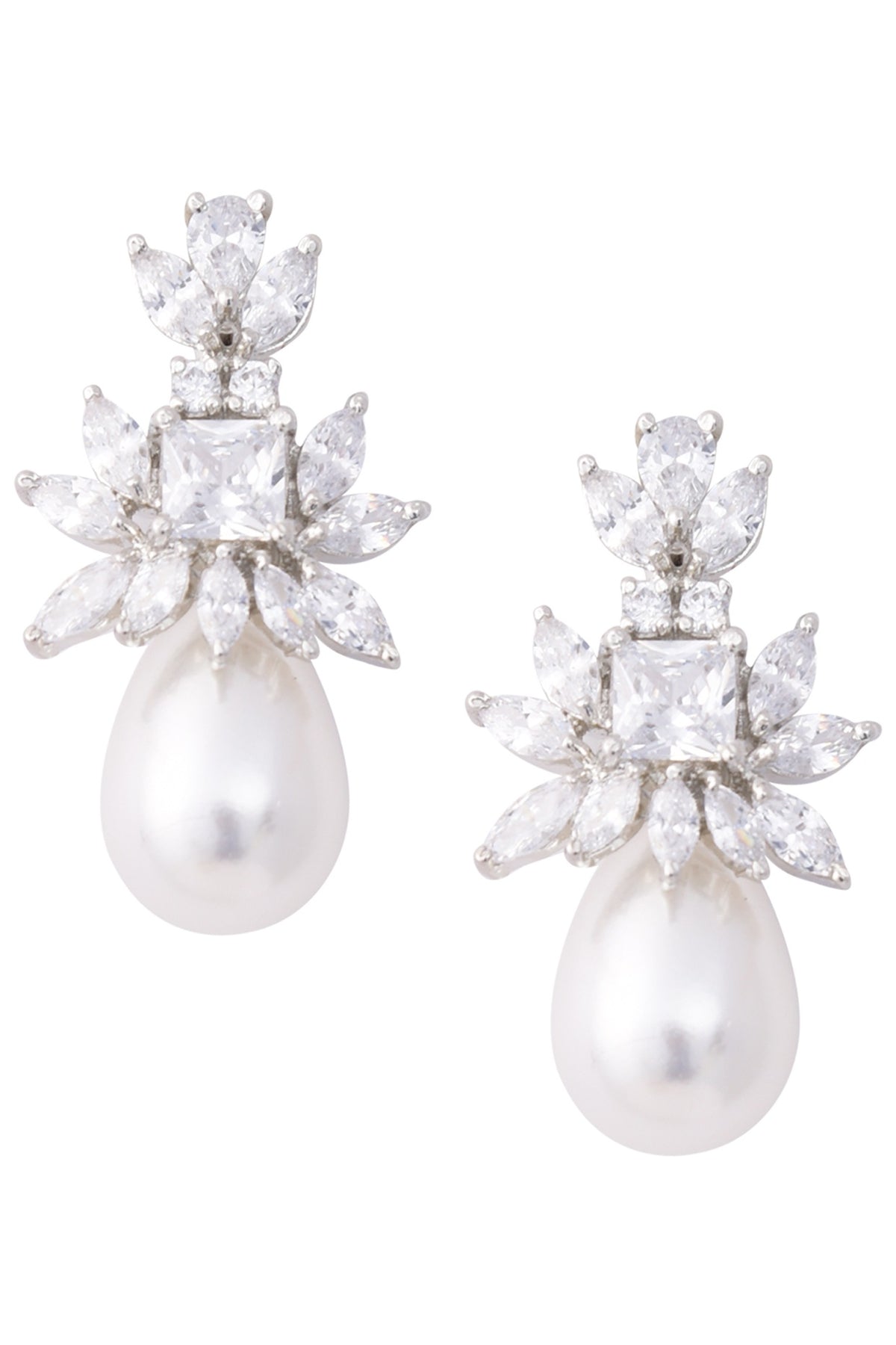 Silver Zircon and Pearl Drop Earrings