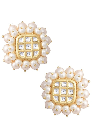 Gold Oversized Kundan Stud Earrings
