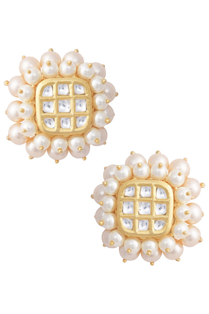 Gold Oversized Kundan Stud Earrings