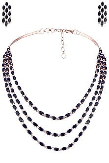 Silver Plated Blue Faux Sapphire 3 Line Necklace Set