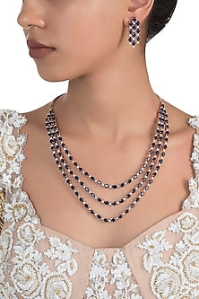 Silver Plated Blue Faux Sapphire 3 Line Necklace Set