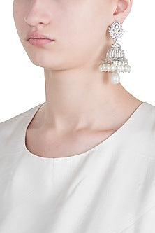 Silver plated faux diamond and pearl jhumki earrings