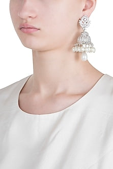 Silver plated faux diamond and pearl jhumki earrings