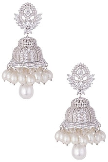 Silver plated faux diamond and pearl jhumki earrings