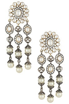 Black Rhodium Plated Faux Kundan Earrings