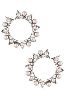 Black Rhodium Plated Pearl Contemporary Earrings