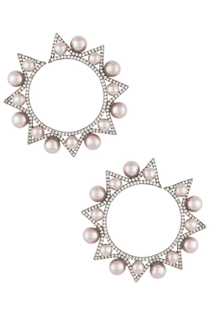 Black Rhodium Plated Pearl Contemporary Earrings