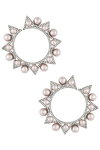 Black Rhodium Plated Pearl Contemporary Earrings