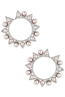 Black Rhodium Plated Pearl Contemporary Earrings