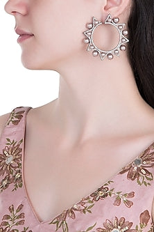 Black Rhodium Plated Pearl Contemporary Earrings