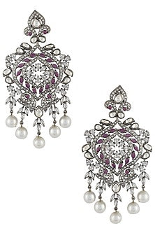 Black Rhodium Plated Faux Ruby Dangler Earrings