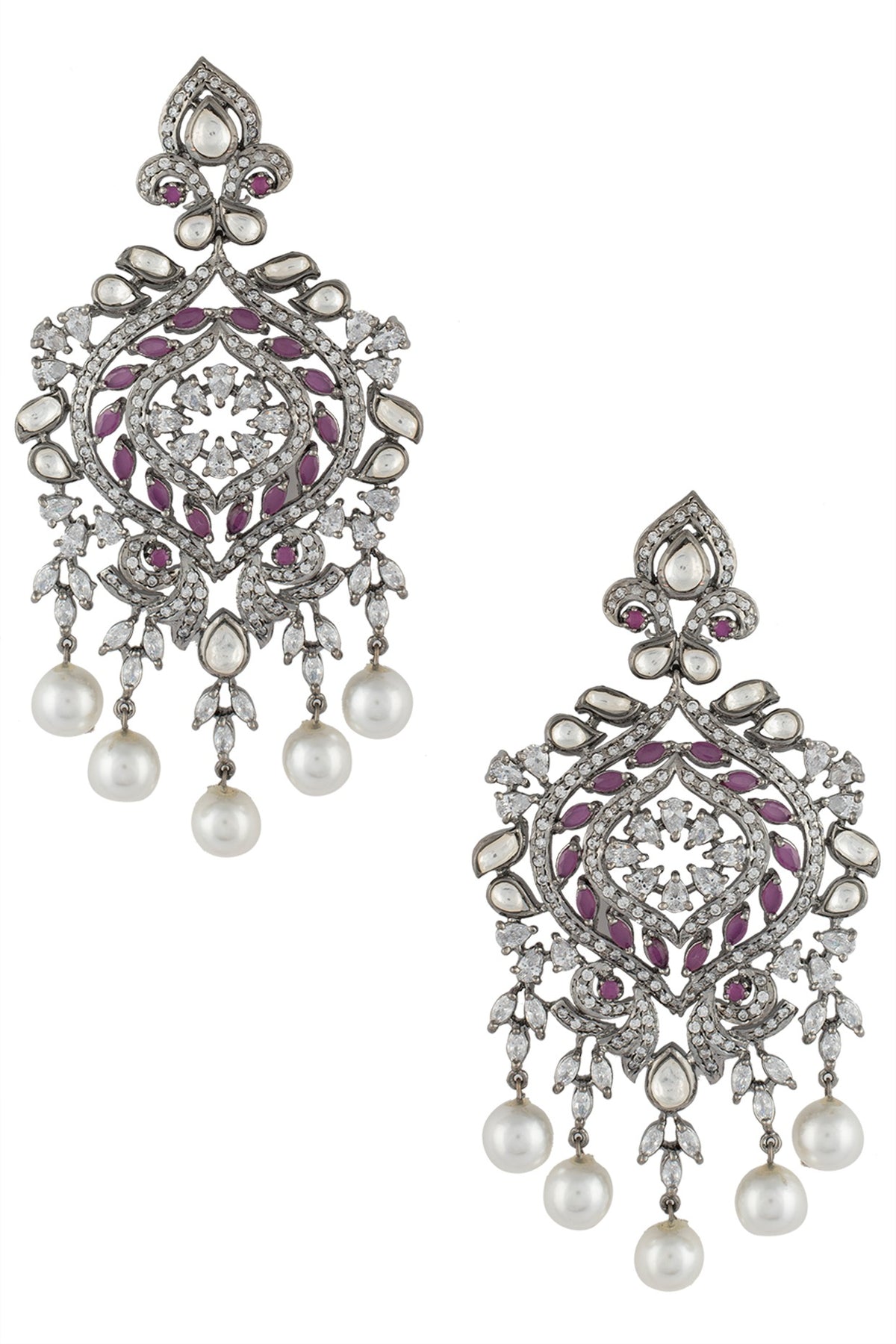 Black Rhodium Plated Faux Ruby Dangler Earrings