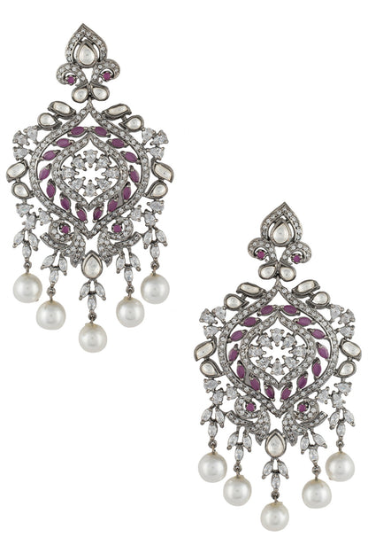 Black Rhodium Plated Faux Ruby Dangler Earrings