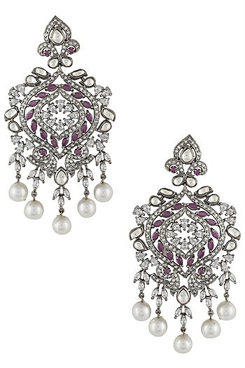 Black Rhodium Plated Faux Ruby Dangler Earrings