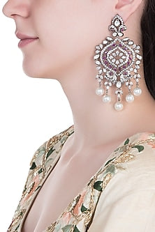 Black Rhodium Plated Faux Ruby Dangler Earrings