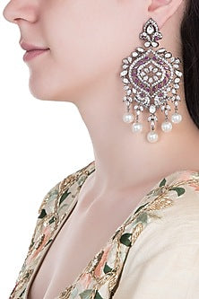 Black Rhodium Plated Faux Ruby Dangler Earrings