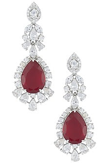 Silver Plated Faux Ruby Dangler Earrings