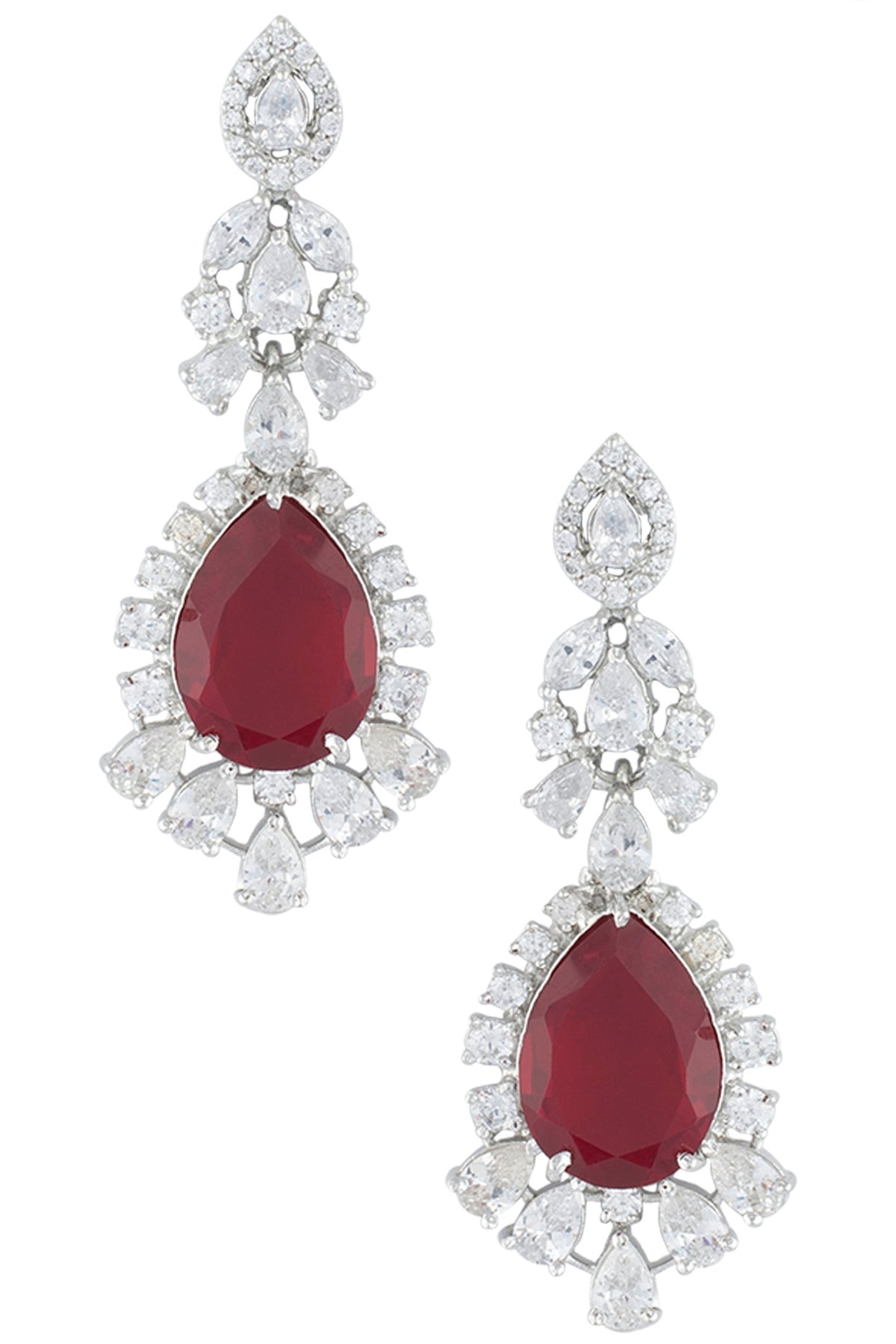Silver Plated Faux Ruby Dangler Earrings