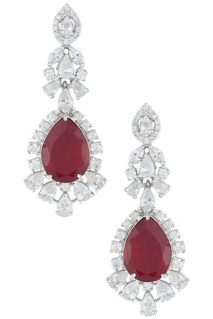 Silver Plated Faux Ruby Dangler Earrings