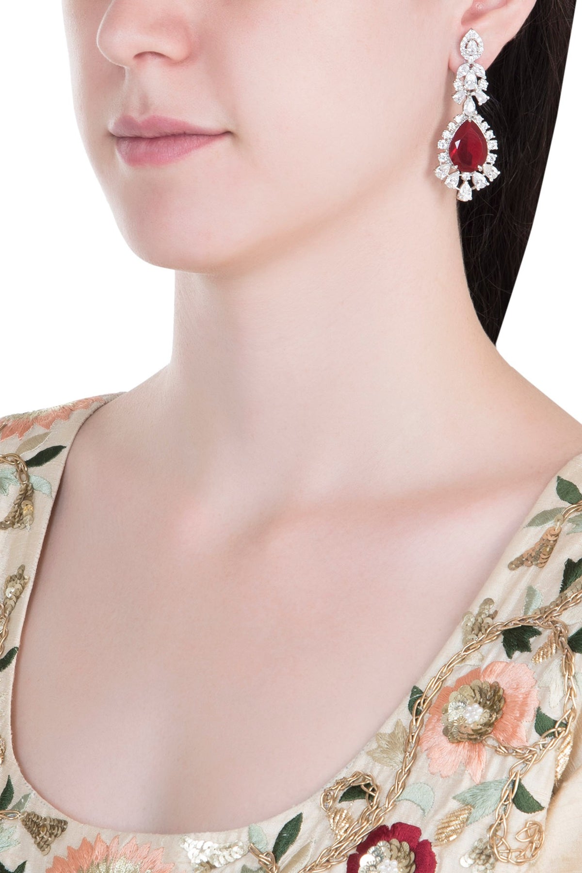 Silver Plated Faux Ruby Dangler Earrings