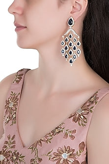 Silver Plated White and Blue Faux Sapphire Earrings