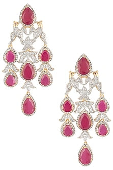 Silver Plated Bird Faux Ruby Floral Dangler Earrings