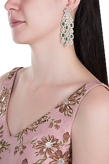 Gold Plated Faux Emerald Dangler Earrings