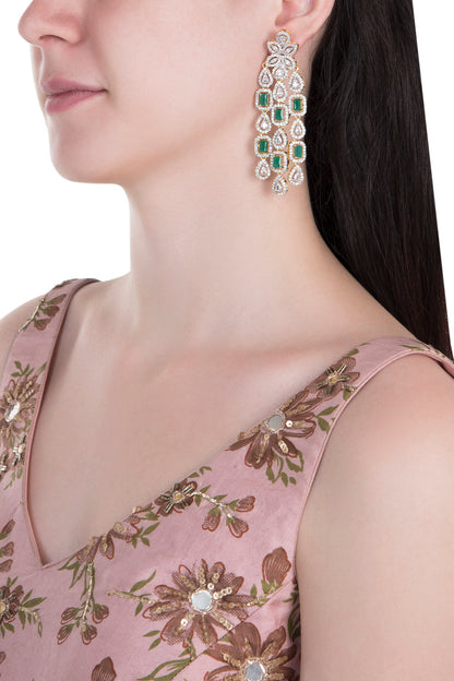 Gold Plated Faux Emerald Dangler Earrings