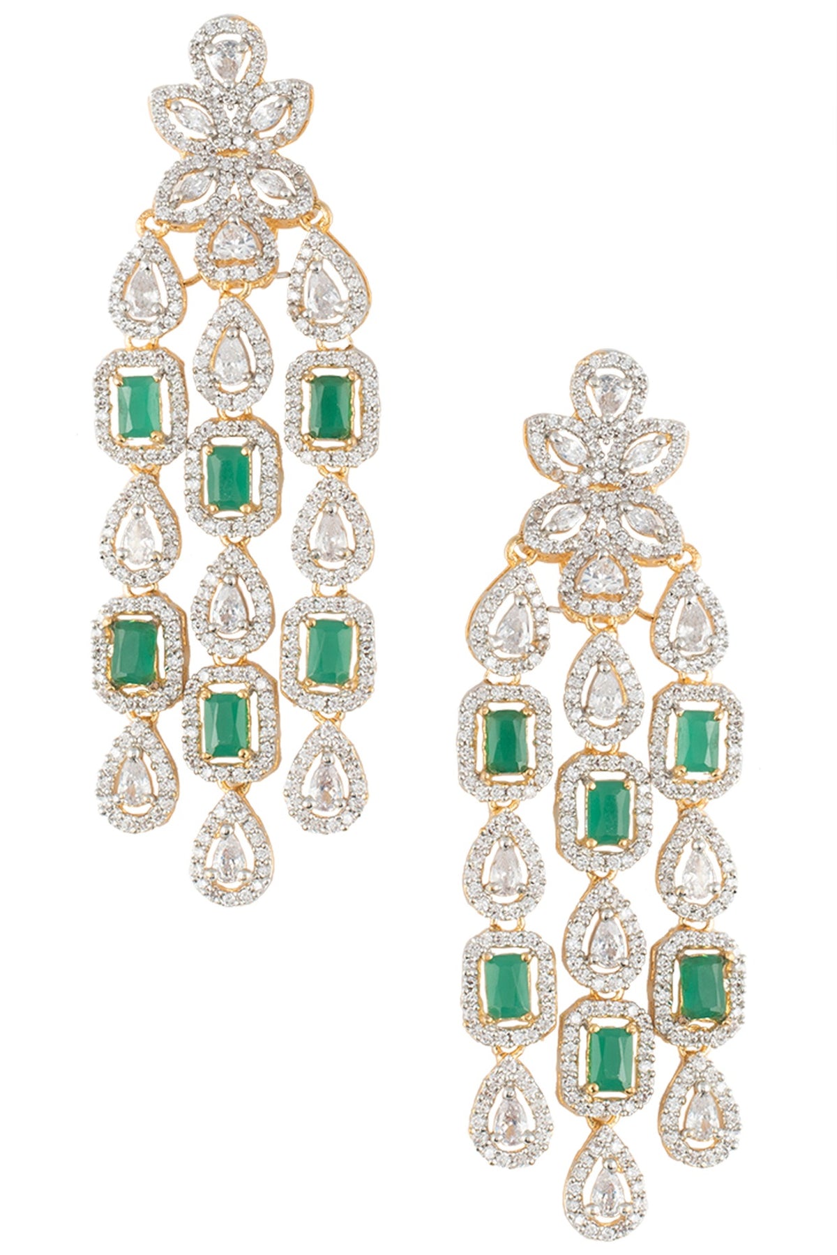 Gold Plated Faux Emerald Dangler Earrings
