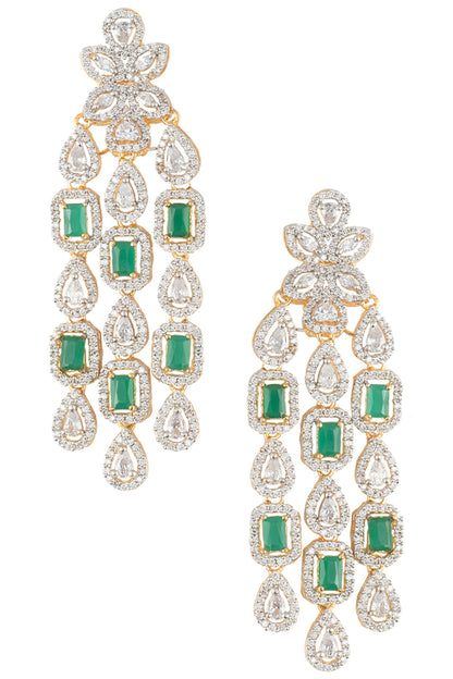 Gold Plated Faux Emerald Dangler Earrings