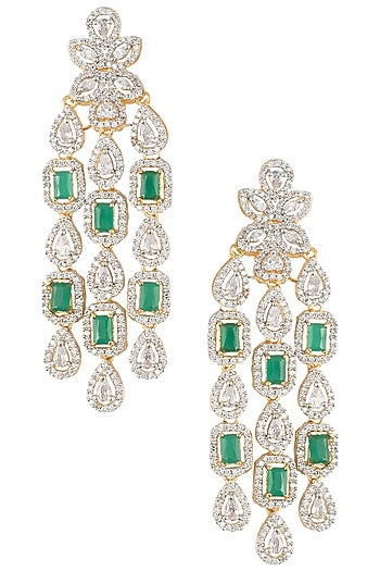 Gold Plated Faux Emerald Dangler Earrings