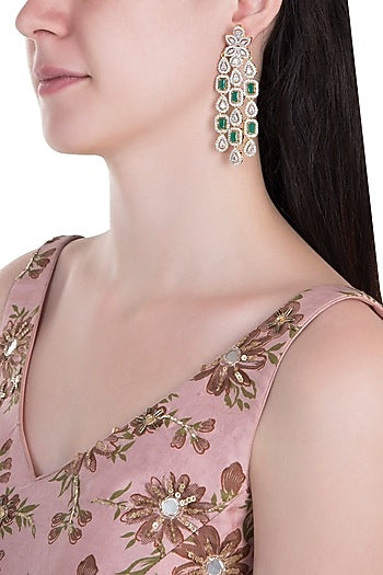 Gold Plated Faux Emerald Dangler Earrings