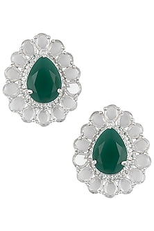 Silver Plated Faux Rose Cut Emerald Stud Earrings