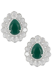Silver Plated Faux Rose Cut Emerald Stud Earrings