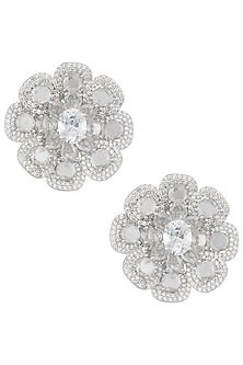Silver Plated Faux Rose Cut Diamond Stud Earrings