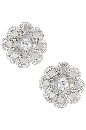 Silver Plated Faux Rose Cut Diamond Stud Earrings