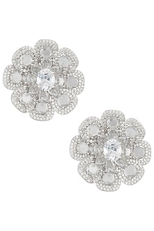 Silver Plated Faux Rose Cut Diamond Stud Earrings