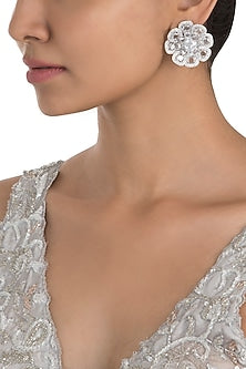 Silver Plated Faux Rose Cut Diamond Stud Earrings