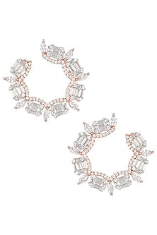 Silver Plated Faux Diamond Earrings In Rose Gold Polish