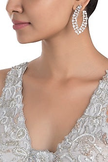 Silver Plated Faux Diamond Earrings In Silver Polish