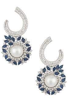 Silver Plated Faux Pearl and Blue Stone Earrings