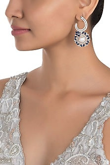 Silver Plated Faux Pearl and Blue Stone Earrings