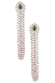 Silver Plated Faux Emerald and Diamond Baguette Dangler Earrings