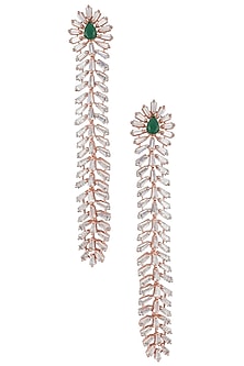 Silver Plated Faux Emerald and Diamond Baguette Dangler Earrings