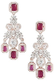 Rose Gold Plated Faux Ruby and Diamond Dangler Earrings