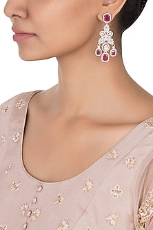 Rose Gold Plated Faux Ruby and Diamond Dangler Earrings