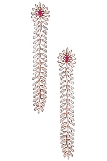 Silver Plated Faux Ruby and Diamond Baguette Dangler Earrings