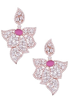 Rose Gold Plated Faux Diamond and Ruby Leaf Earrings