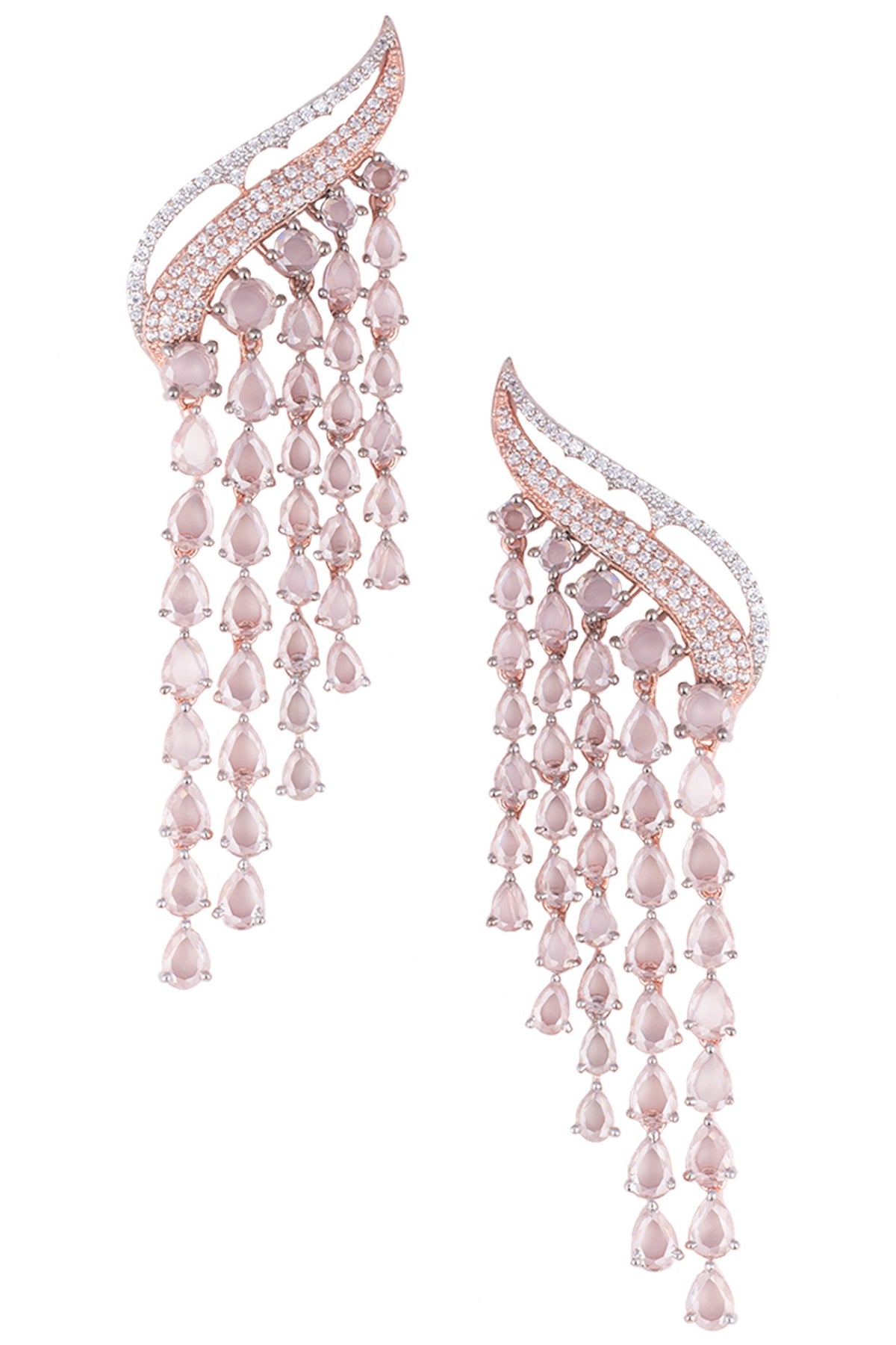 Silver Plated Faux Diamond and Rose Cut Stone Waterfall Earrings