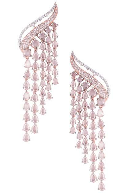 Silver Plated Faux Diamond and Rose Cut Stone Waterfall Earrings